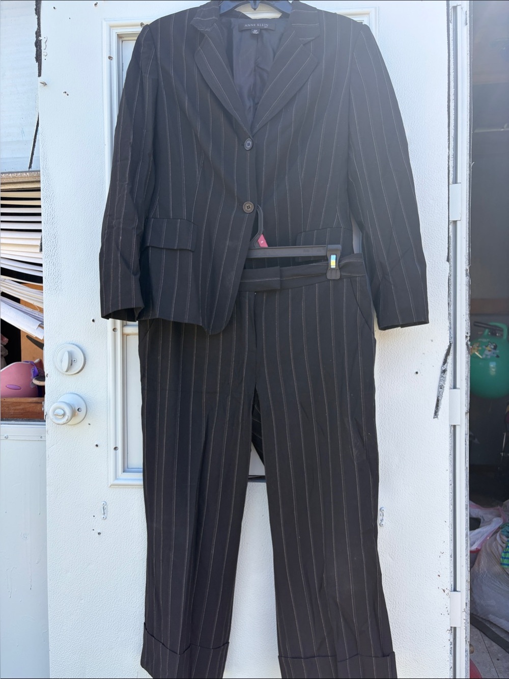 Anne Klein Black Pinstripe Women's Suit - Two-Piece Blazer & Pants